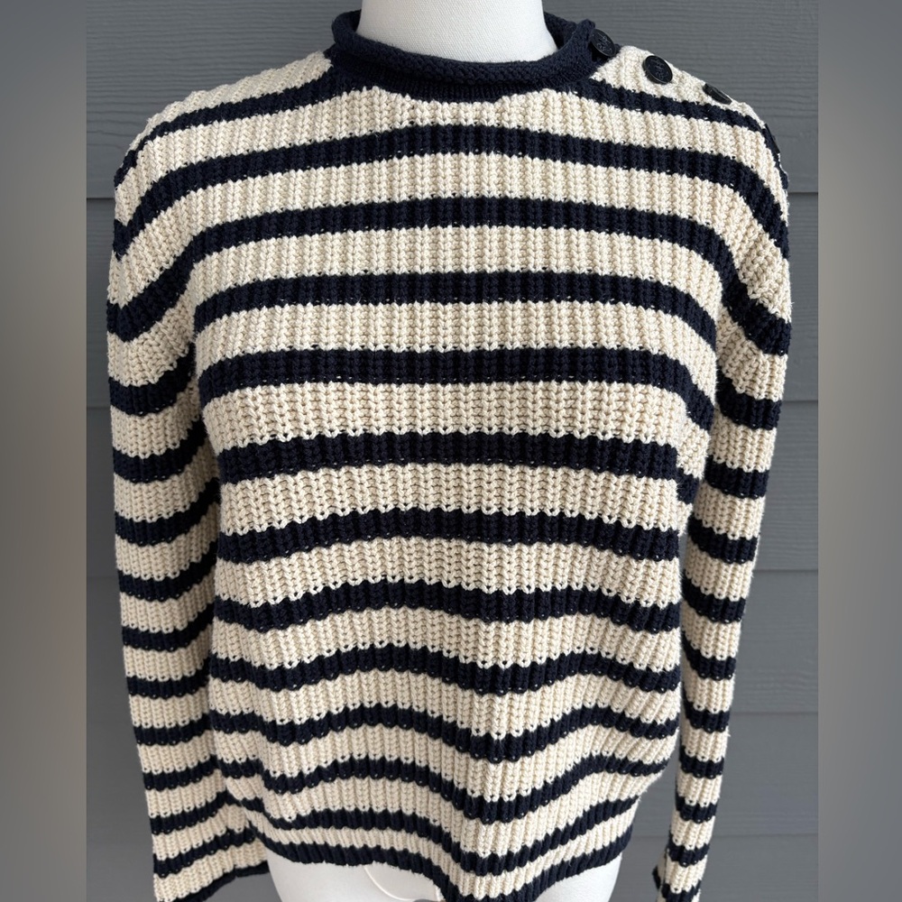 Polo Ralph Lauren Women’s Cotton Navy/Cream Shoulder Button Sweater  Size Small